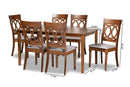 Felisa Gray Fabric Upholstered and Walnut Brown 7-Piece Dining Set Baxton