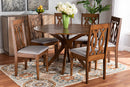 Sabriel Gray Fabric Upholstered and Walnut Brown 7-Piece Dining Set Baxton