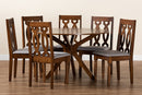 Sabriel Gray Fabric Upholstered and Walnut Brown 7-Piece Dining Set Baxton