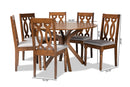 Sabriel Gray Fabric Upholstered and Walnut Brown 7-Piece Dining Set Baxton