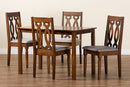 Kaira Gray Fabric Upholstered and Walnut Brown Finished 5-Piece Wood Dining Set Baxton