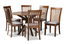 Crossroads Gray Fabric Upholstered and Walnut Brown 7-Piece Dining Set Baxton
