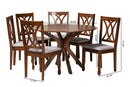 Linn Modern Gray Fabric and Walnut Brown 7-Piece Dining Set Baxton