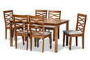 Maliyah Gray Fabric Upholstered and Walnut Brown 7-Piece Dining Set Baxton