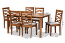 Maliyah Gray Fabric Upholstered and Walnut Brown 7-Piece Dining Set Baxton