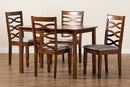 Maliyah Gray Fabric Upholstered and Walnut Brown 5-Piece Dining Set Baxton