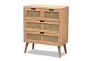 Dulcet Medium Oak and Rattan 4-Drawer Accent Storage Cabinet Baxton