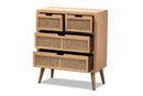 Dulcet Medium Oak and Rattan 4-Drawer Accent Storage Cabinet Baxton