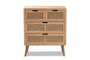 Dulcet Medium Oak and Rattan 4-Drawer Accent Storage Cabinet Baxton