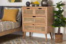 Dulcet Medium Oak and Rattan 4-Drawer Accent Storage Cabinet Baxton