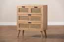 Dulcet Medium Oak and Rattan 4-Drawer Accent Storage Cabinet Baxton