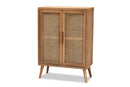 Dulcet Medium Oak and Rattan 2-Door Accent Storage Cabinet Baxton
