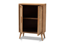 Dulcet Medium Oak and Rattan 2-Door Accent Storage Cabinet Baxton