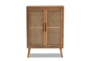 Dulcet Medium Oak and Rattan 2-Door Accent Storage Cabinet Baxton