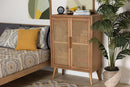 Dulcet Medium Oak and Rattan 2-Door Accent Storage Cabinet Baxton