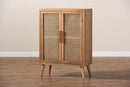 Dulcet Medium Oak and Rattan 2-Door Accent Storage Cabinet Baxton