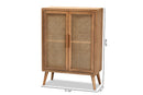 Dulcet Medium Oak and Rattan 2-Door Accent Storage Cabinet Baxton