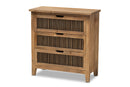 Aiden Rustic Medium Oak Finished 3-Drawer Wood Spindle Storage Cabinet Baxton