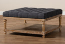 Chaela Charcoal Linen Fabric Upholstered and Greywashed Wood Cocktail Ottoman Baxton