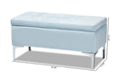 Nicola Light Blue Velvet Fabric Upholstered Silver Finished Storage Ottoman Baxton