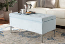 Nicola Light Blue Velvet Fabric Upholstered Silver Finished Storage Ottoman Baxton