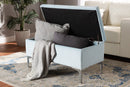 Nicola Light Blue Velvet Fabric Upholstered Silver Finished Storage Ottoman Baxton