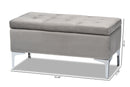 Nicola Gray Velvet Fabric Upholstered Silver Finished Storage Ottoman Baxton