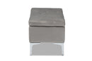Nicola Gray Velvet Fabric Upholstered Silver Finished Storage Ottoman Baxton