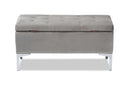 Nicola Gray Velvet Fabric Upholstered Silver Finished Storage Ottoman Baxton