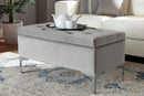 Nicola Gray Velvet Fabric Upholstered Silver Finished Storage Ottoman Baxton