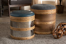 Savion Gray Fabric and Blue Alligator Faux Leather 2Pc Storage Ottoman Set Baxton