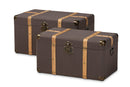 Douglas Dark Brown Fabric Oak Brown Finished 2Pc Storage Trunk Set Baxton