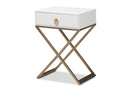 Marelli White and Powder Coated Brass Effect Metal 1-Drawer End Table Baxton