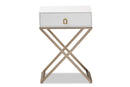 Marelli White and Powder Coated Brass Effect Metal 1-Drawer End Table Baxton