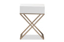 Marelli White and Powder Coated Brass Effect Metal 1-Drawer End Table Baxton