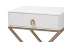 Marelli White and Powder Coated Brass Effect Metal 1-Drawer End Table Baxton