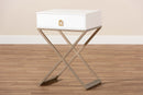 Marelli White and Powder Coated Brass Effect Metal 1-Drawer End Table Baxton
