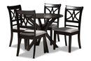 Ulric Gray Fabric Upholstered and Dark Brown 5-Piece Dining Set Baxton