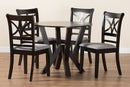 Sophie Modern Gray Fabric and Dark Brown 5-Piece Dining Set Baxton