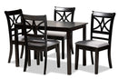 Oreille Gray Fabric Upholstered and Espresso Brown 5-Piece Dining Set Baxton