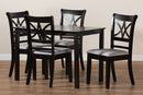Oreille Gray Fabric Upholstered and Espresso Brown 5-Piece Dining Set Baxton