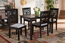 Rockwell Gray Fabric Upholstered and Espresso Brown 5-Piece Dining Set Baxton