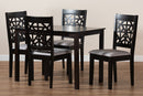 Rockwell Gray Fabric Upholstered and Espresso Brown 5-Piece Dining Set Baxton