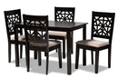 Rockwell Sand Fabric Upholstered and Espresso Brown 5-Piece Dining Set Baxton