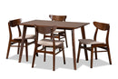 Lauren Light Beige Fabric Upholstered and Walnut Brown 5-Piece Dining Set Baxton