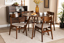 Genica Light Beige Fabric Upholstered and Walnut Brown 5-Piece Dining Set Baxton