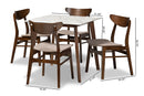 Bristol Light Beige Fabric/Walnut Brown 5-Piece Dining Set w/Faux Marble Top Baxton