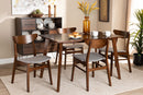 Lauren Light Gray Fabric Upholstered and Walnut Brown 5-Piece Dining Set Baxton