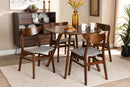Genica Light Gray Fabric Upholstered and Walnut Brown 5-Piece Dining Set Baxton