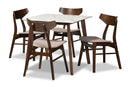 Norwood Light Beige Fabric/Walnut Brown 5-Piece Dining Set w/Faux Marble Table Baxton